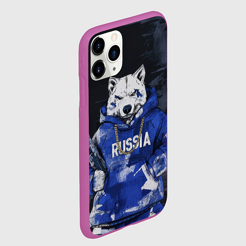 Чехол iPhone 11 Pro матовый Русский волк с автоматом / 3D-Фиолетовый – фото 2