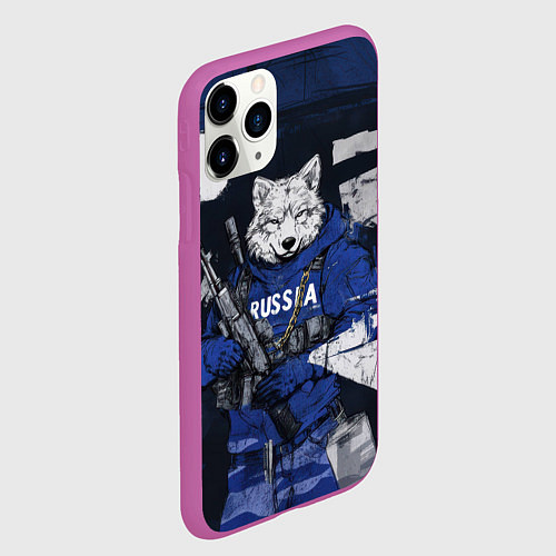 Чехол iPhone 11 Pro матовый Русский вооруженный волк / 3D-Фиолетовый – фото 2