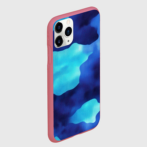 Чехол iPhone 11 Pro матовый Камуфляж в синих оттенках / 3D-Малиновый – фото 2