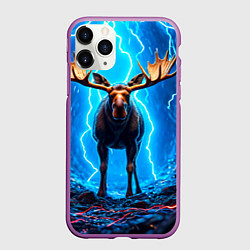 Чехол iPhone 11 Pro матовый Лось и молния, цвет: 3D-фиолетовый