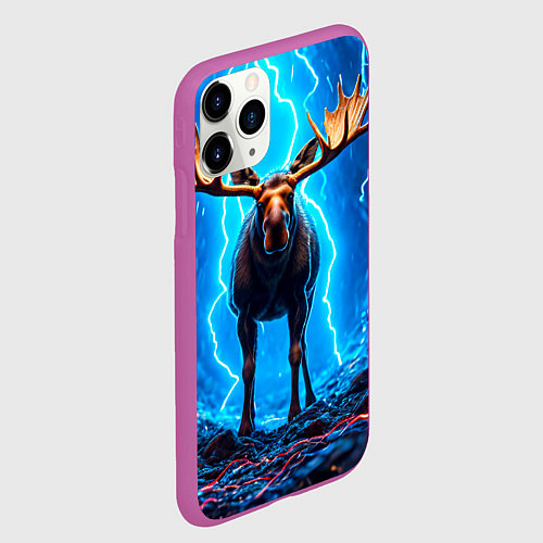 Чехол iPhone 11 Pro матовый Лось и молния / 3D-Фиолетовый – фото 2
