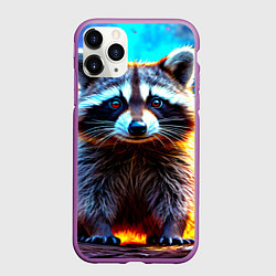 Чехол iPhone 11 Pro матовый Енот в огне, цвет: 3D-фиолетовый