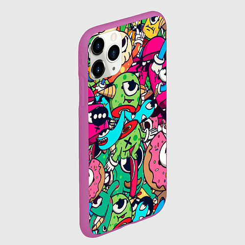 Чехол iPhone 11 Pro матовый Color doodle monsters / 3D-Фиолетовый – фото 2