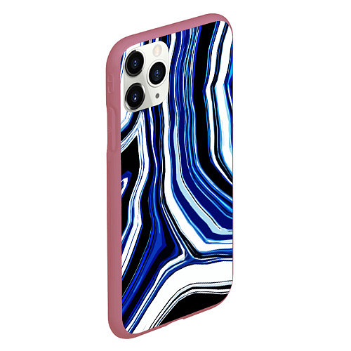 Чехол iPhone 11 Pro матовый Чёрно-синие абстрактные линии на белом фоне / 3D-Малиновый – фото 2