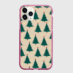 Чехол iPhone 11 Pro матовый Новогодняя ель, цвет: 3D-малиновый