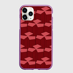 Чехол iPhone 11 Pro матовый Геометрический узор из вишнево красных блоков, цвет: 3D-фиолетовый