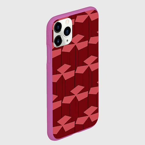 Чехол iPhone 11 Pro матовый Геометрический узор из вишнево красных блоков / 3D-Фиолетовый – фото 2