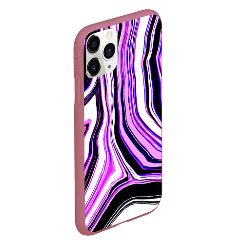 Чехол iPhone 11 Pro матовый Чёрно-фиолетовые абстрактные линии на белом фоне / 3D-Малиновый – фото 2