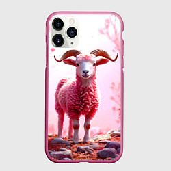 Чехол iPhone 11 Pro матовый Козел в розовом, цвет: 3D-малиновый