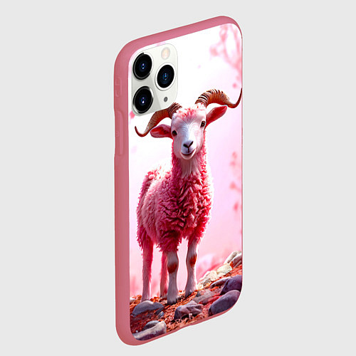 Чехол iPhone 11 Pro матовый Козел в розовом / 3D-Малиновый – фото 2