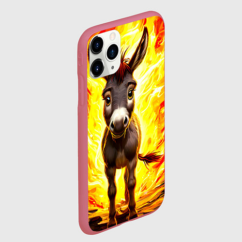 Чехол iPhone 11 Pro матовый Ослик в огне / 3D-Малиновый – фото 2