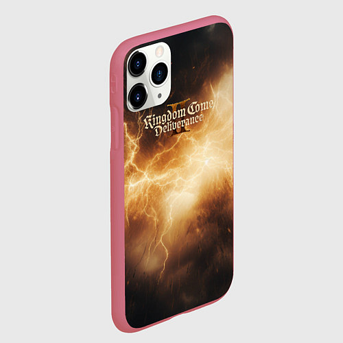 Чехол iPhone 11 Pro матовый Kingdom Come Deliverance 2 желтые молнии / 3D-Малиновый – фото 2