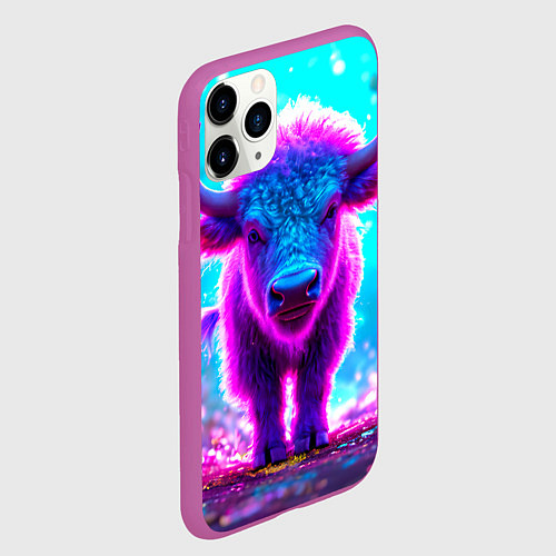 Чехол iPhone 11 Pro матовый Белый буйвол / 3D-Фиолетовый – фото 2