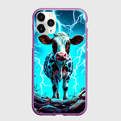 Чехол iPhone 11 Pro матовый Корова в разрядах молнии, цвет: 3D-фиолетовый