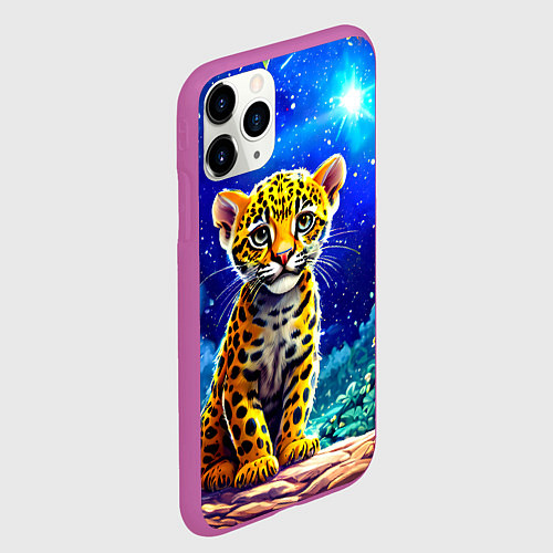Чехол iPhone 11 Pro матовый Ягуар в звездную ночь / 3D-Фиолетовый – фото 2