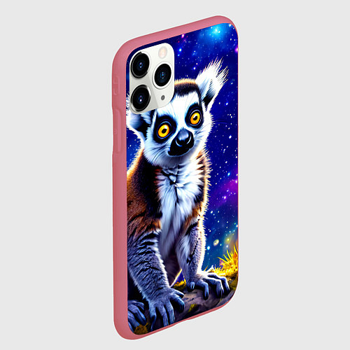 Чехол iPhone 11 Pro матовый Лемур и звездная ночь / 3D-Малиновый – фото 2