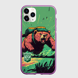 Чехол iPhone 11 Pro матовый Русский медведь атакует, цвет: 3D-фиолетовый