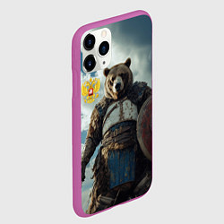 Чехол iPhone 11 Pro матовый Русский медведь с щитом, цвет: 3D-фиолетовый — фото 2