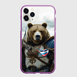 Чехол iPhone 11 Pro матовый Медведь с флагами России, цвет: 3D-фиолетовый