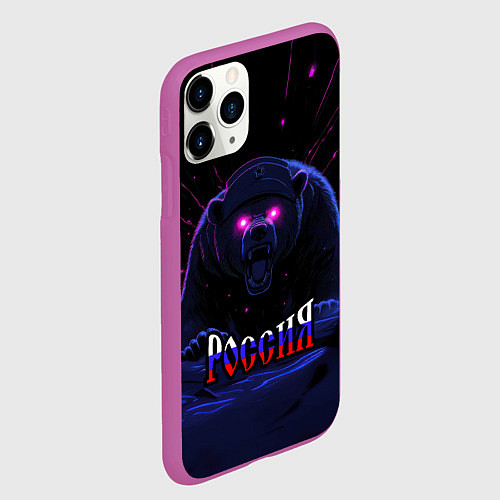 Чехол iPhone 11 Pro матовый Россия агрессивный медведь / 3D-Фиолетовый – фото 2