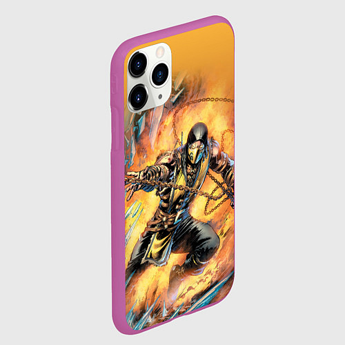 Чехол iPhone 11 Pro матовый Scorpion - Mortal Kombat / 3D-Фиолетовый – фото 2