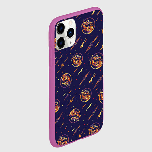 Чехол iPhone 11 Pro матовый Mortal Kombat logo pattern / 3D-Фиолетовый – фото 2