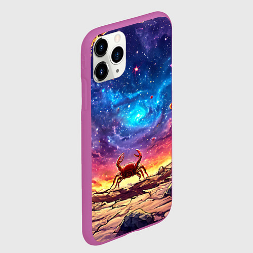 Чехол iPhone 11 Pro матовый Краб смотрит в космос / 3D-Фиолетовый – фото 2