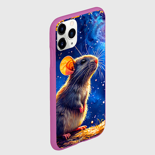 Чехол iPhone 11 Pro матовый Крыса и космическое небо / 3D-Фиолетовый – фото 2
