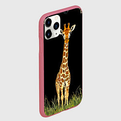 Чехол iPhone 11 Pro матовый Жираф на черном, цвет: 3D-малиновый — фото 2