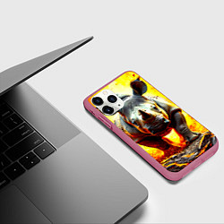 Чехол iPhone 11 Pro матовый Носорог в огне, цвет: 3D-малиновый — фото 2