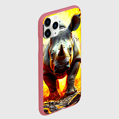 Чехол iPhone 11 Pro матовый Носорог в огне / 3D-Малиновый – фото 2