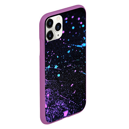 Чехол iPhone 11 Pro матовый Фиолетовые и голубые брызги / 3D-Фиолетовый – фото 2