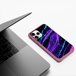 Чехол iPhone 11 Pro матовый Фиолетовые и голубые линии текстура, цвет: 3D-малиновый — фото 2