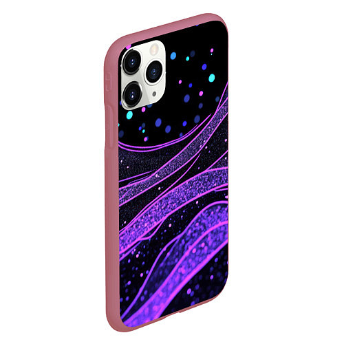 Чехол iPhone 11 Pro матовый Фиолетовые абстрактные ленты / 3D-Малиновый – фото 2