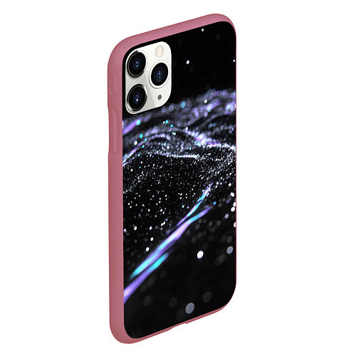 Чехол iPhone 11 Pro матовый Блестящая черная текстура / 3D-Малиновый – фото 2