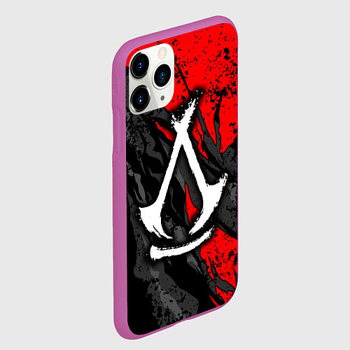 Чехол iPhone 11 Pro матовый Assassins creed: shadows - белый логотип / 3D-Фиолетовый – фото 2