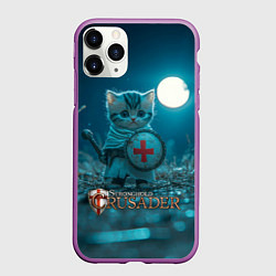 Чехол iPhone 11 Pro матовый Stronghold Crusader котик рыцарь, цвет: 3D-фиолетовый