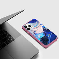 Чехол iPhone 11 Pro матовый Genshin Impact Furina лёгкая улыбка на фоне неба, цвет: 3D-малиновый — фото 2