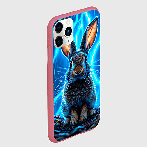 Чехол iPhone 11 Pro матовый Заяц в разрядах молний / 3D-Малиновый – фото 2