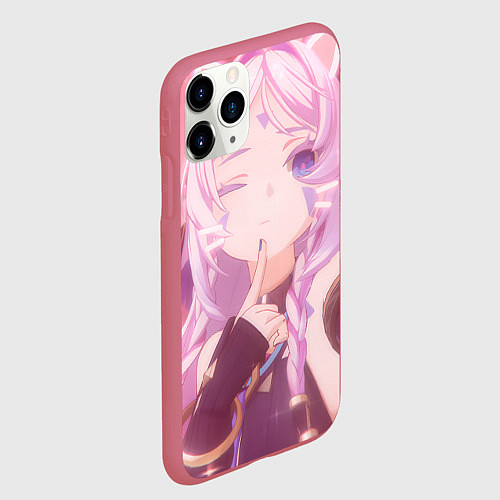 Чехол iPhone 11 Pro матовый Genshin Impact Ситлали нэко / 3D-Малиновый – фото 2