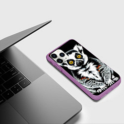 Чехол iPhone 11 Pro матовый Лемур на черном, цвет: 3D-фиолетовый — фото 2
