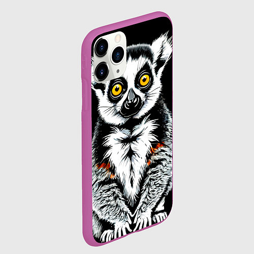 Чехол iPhone 11 Pro матовый Лемур на черном / 3D-Фиолетовый – фото 2