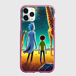 Чехол iPhone 11 Pro матовый Рик и Морти на планете жирафов - нейроарт, цвет: 3D-малиновый