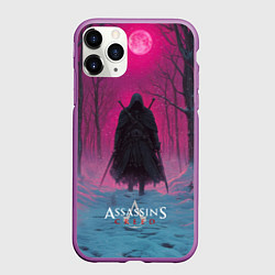 Чехол iPhone 11 Pro матовый Assassins Creed воин в закате, цвет: 3D-фиолетовый