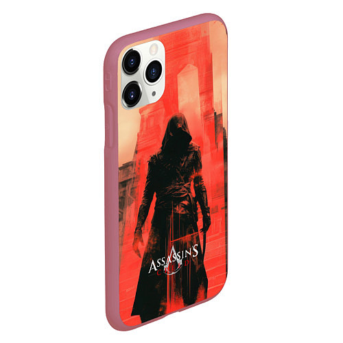 Чехол iPhone 11 Pro матовый Assassins Creed black ninja / 3D-Малиновый – фото 2