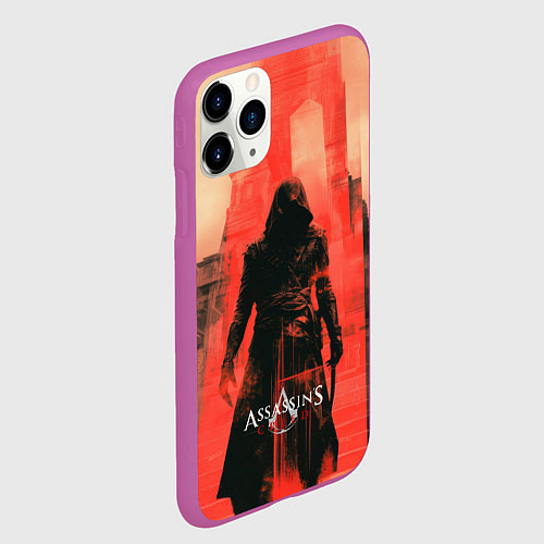 Чехол iPhone 11 Pro матовый Assassins Creed black ninja / 3D-Фиолетовый – фото 2