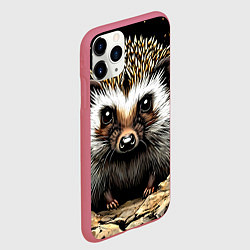 Чехол iPhone 11 Pro матовый Ёжик на черном, цвет: 3D-малиновый — фото 2