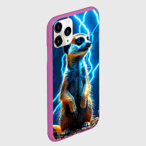 Чехол iPhone 11 Pro матовый Сурикат в разрядах молний / 3D-Фиолетовый – фото 2