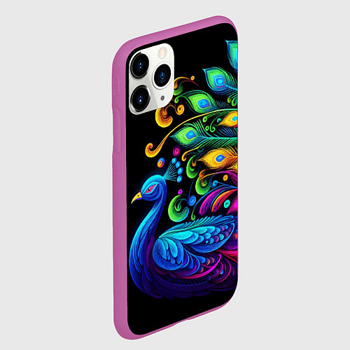 Чехол iPhone 11 Pro матовый Neon peacock - art / 3D-Фиолетовый – фото 2