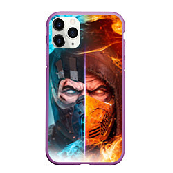 Чехол iPhone 11 Pro матовый Mortal Kombat - Саб-зиро и Скорпион, цвет: 3D-фиолетовый